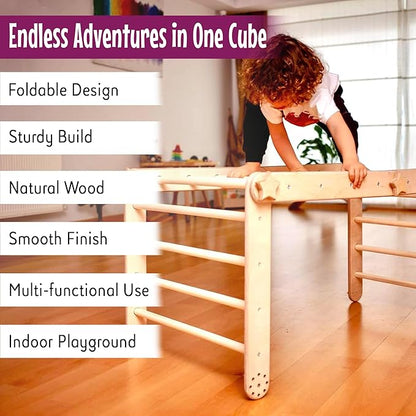 Montessori Activity Cube | Foldable Montessori Climbing Cube | Indoor 9 in 1 Transformable Activity Cube for Toddlers & Kids | Indoor Climbing Activity Wooden Playground (Activity Cube)