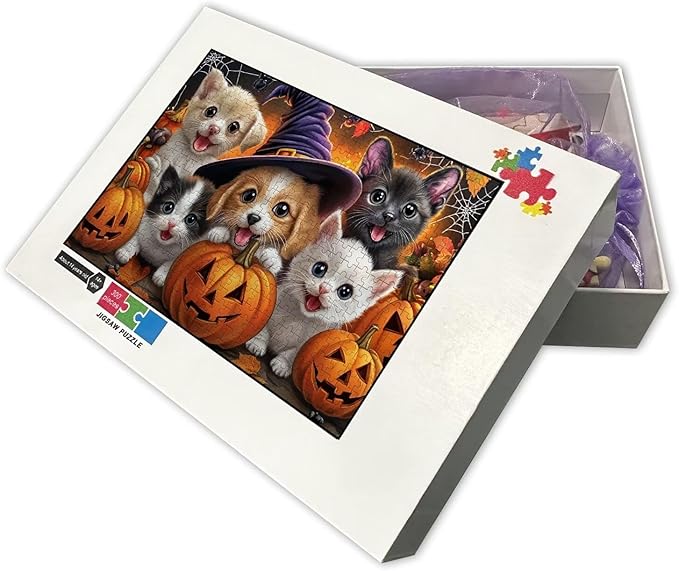 Adult Wooden Puzzles for Halloween Cats and Dogs, Chunky and Sturdy Puzzles - Exquisite Design -200 Pieces - Ideal for Relaxation and Entertainment
