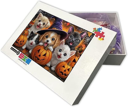 Adult Wooden Puzzles for Halloween Cats and Dogs, Chunky and Sturdy Puzzles - Exquisite Design -35 Pieces - Ideal for Relaxation and Entertainment