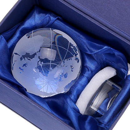 OwnMy 80mm World Globe Crystal Ball Glass Sphere Display Globe Paperweight Healing Meditation Ball with Clear Stand for Creative Gift