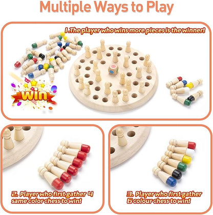 Wooden Memory Chess Matching Game: Large Family Board Games for Kids and Adults, Montessori Preschool Learning Educational Toy, Birthday Gift for Age 3 4 5 6 7 8+ Boy Girl