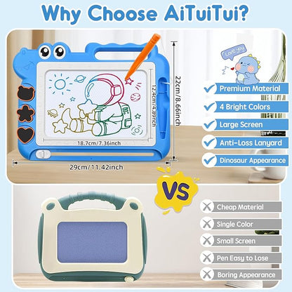 AiTuiTui Magnetic Drawing Board Toddler Toys Gift for Girls Boys, Color Sketch Writing Scribble Doodle Pad Travel Games, Educational Learning Kids Toys for Toddlers Birthday Stocking Stuffers (Blue)