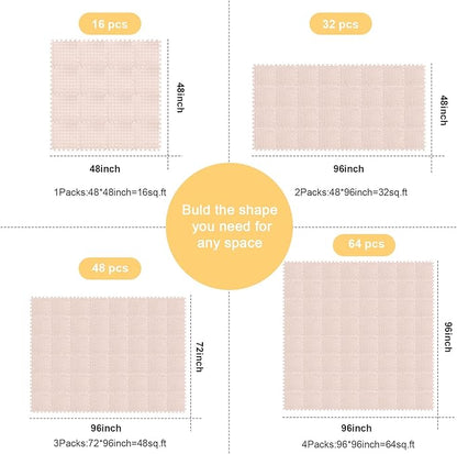 Shihanee 16 Pcs Foam Floor Baby Tiles 11.81 x 11.81 inches Foam Floor Mats Play Mats Bulk with Borders Interlocking for Kids Baby Playroom Nursery Gym（Beige）