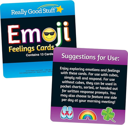 Really Good Stuff Emoji Feelings Cards for The Classroom or Home Activity for Kids - 12 Pk - Builds Social Emotional, Critical Thinking, Self-Awareness & Vocabulary Skills