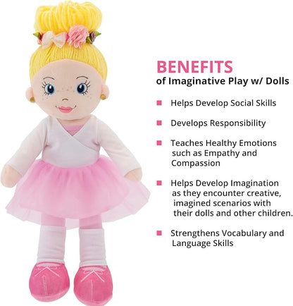 Playtime by Eimmie 14" Ballerina Soft Baby Doll for Girls - Plush Rag Doll for Toddlers & Infants, Washable Stuffed Toy with Sensory Fabric Body - Great for Gift, Birthdays & Special Occasions