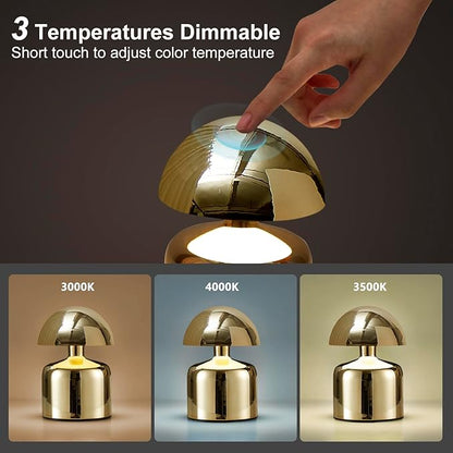 Modern Cordless Mushroom Small Table Lamp Touch LED Lamp, 3-Way Dimmable Bedside Nightstand Lamp Mini Rechargeable Night Light for Bedroom, Living Room