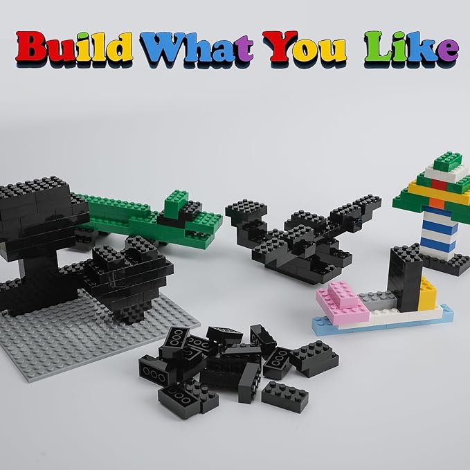 500 Piece Classic Building Bricks and 1 Gray Baseplate, 2x4 Bricks Bulk Creative Building Toys, Blocks Bulk for Kids Ages 6+, Black(Samll Bricks, 1.25x0.62x0.47 in)
