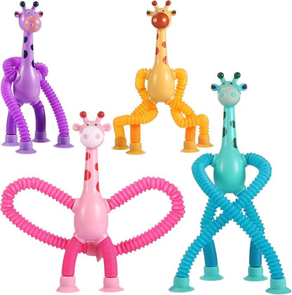 4Pcs Giraffe Pop Tube Sensory Toys, Telescopic Suction Fidget Toys for Autism, Toddler Travel & Airplane Activities, 2025 Boy & Girl Christmas Stocking Stuffers Gift Idea