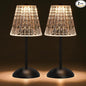 Cordless Touch Table Lamp, 3500mAh Rechargeable Small Dask Lamp, 3 Colors Dimmable Battery Operated Crysta Lamp for Bedroom Restaurant Kitchen Home Decor, Black, 2pcs