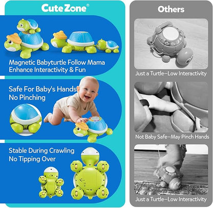 Baby Toys 6-12 Months,Miusical Turtle Toy Set with Mama and Baby Tummy Time Toys,Crawling Moving Infant Toys with Light & Sound,Christmas Birthday Gifts for Boy Girl 7 8 9 10 11 Month 0-1 Year Old