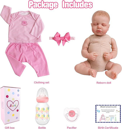 Aori Reborn Baby Dolls Girl - 20 Inch Realistic Newborn Sleeping Weighted Cloth Body Lifelike Baby with Hand-Painted Features & Pink Outfit Set - Cuddle Weighted Doll, Gift for Collectors & Kids 3+