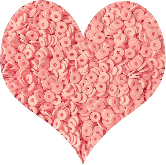 3000Pcs Clay Beads Flat Round Polymer Bead Vinyl Heishi Beads Flat Round Polymer Bead for Jewelry Making Necklace Bracelet (08-Light Pink)