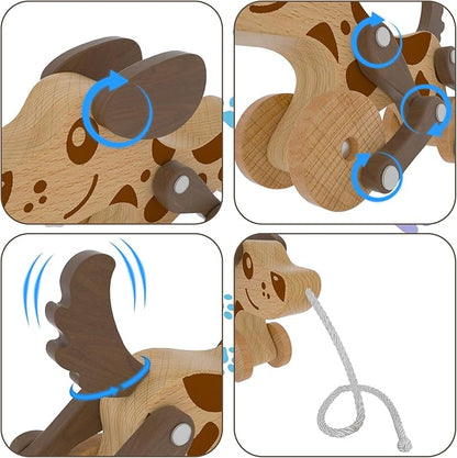 Montessori Toys 1 2 3 4 Years Old Boys Girls Wooden Walking Pull Dog Toy for Baby Toddler, Pull Along Walking Toys, Walk Along Puppy Pull, Wooden Pull & Push Toy