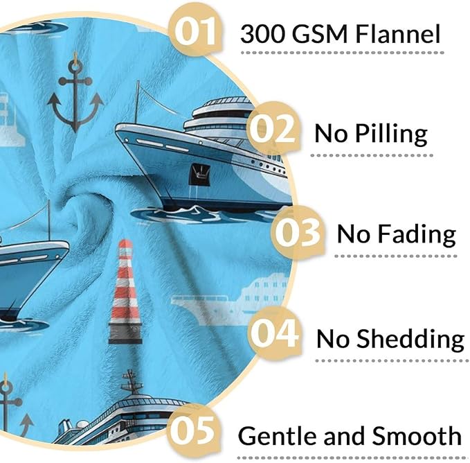 Blanket for Kids Boys Cute Steamship Throw Gift, 50x60 Inches Warm Soft Throw Blankets for Sofa Couch Bed Decor Stuff