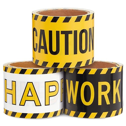 Blue Panda Construction Birthday Party Supplies Tape - 3 Rolls, 3 in x 100 Ft, Black, Yellow & White - Birthday Caution & Construction Tape Roll for Party Decorations