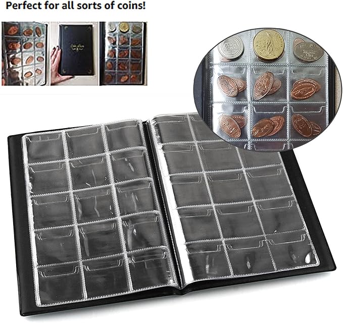 150 Pockets Coin Album, Penny Collecting Book, Souvenir Coins Collection Holder, Ideal for Pressed Pennies Passport, Hobby Coin Collector, Money Specie Display Storage Case (Black)