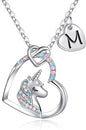 Hidepoo Unicorn Necklace Gifts for Girls - Colorful CZ Heart Pendant Initial Unicorns Necklaces for Teens Little Girls Jewelry Birthday Gift for Girl Daughter Granddaughter Niece