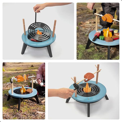 UMU Kids Grill Set, Pretend Play BBQ Toys with Wooden Grill, Cutting Food, and Cooking Accessories – Play Kitchen Outdoor & Indoor Barbecue Toy for Toddlers and Kids Age 3 4 5 6 7 8+