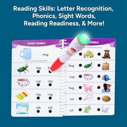 Educational Insights Hot Dots Kindergarten Reading Set - Kindergarten Workbooks with Interactive Pen, Homeschool Learning Activities, Learn to Read Activity Books for Kids Ages 5+