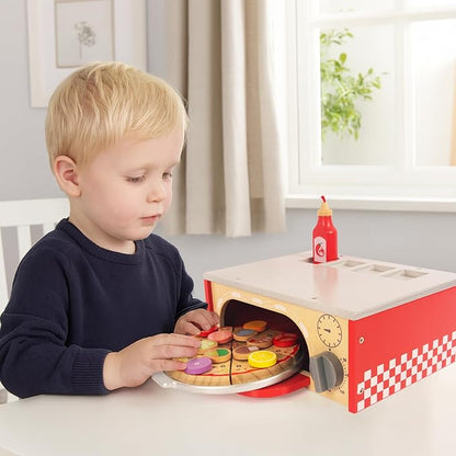 Wooden Pizza Toy for Kids, Pretend Play Food for Ages 3+, Educational Learning Toy Wooden Playset with Bake Oven, Christmas Birthday Gift for Boys Girls