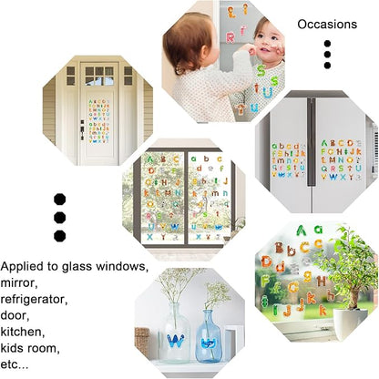 Whaline 2 Sheets Alphabet Letters Thick Gel Clings Cute Animals 26 Uppercase & Lowercase Window Gel Decals for Educational Spelling Learning Home Classroom Nursery Decor