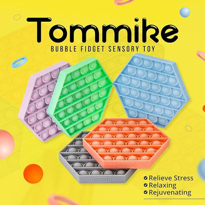 TOMMIKE Hexagon Push Pop Fidget Toy Bubble Sensory for Anxiety & Stress Relief Special Needs Autism Learning Office School Game Crafts Kids Adults (White)