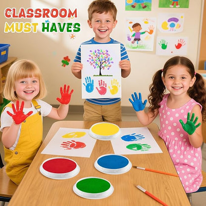 7" Large Ink Pads for Kids - Handprint Footprint Size Rainbow Stamps Pad, Safe & Washable Ink Pad for Fingerprint Painting Card Making Stamp Crafting Paper Wood Fabric Scrapbook Kids Birthday Gifts