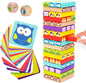 Nene Toys Wooden Tumble Tower Game with Animals & Colors, 4-in-1 Educational Family Board Game for Kids Ages 3-9, Creativity & Cognitive Skills Booster - Gift for Boys Girls 3+ Years