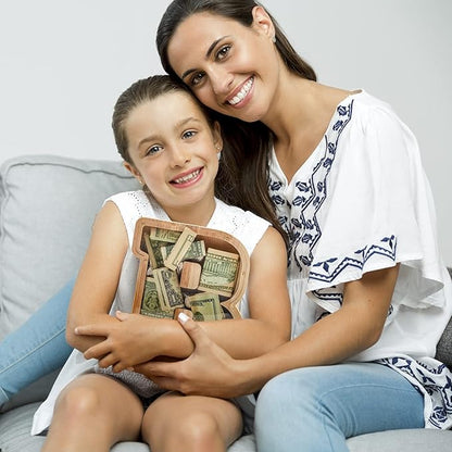 SummiDate Wooden Letter Piggy Bank Piggy Bank for Boys and girls Alphabet Money Bank Thanks Giving Gifts(Initial-T)