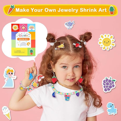 286 PCS Shrink Art Paper Kit Includes 14 PCS Shrink Plastic Sheets and 272 PCS DIY Accessories and Tools, Shrink Dink Kit for Bracelet Earring Making, Great Christmas Presents