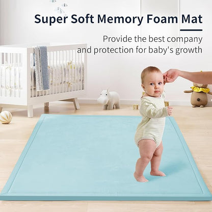 ACOMOPACK Baby Play Mat for Floor 1.3" Thick Memory Foam Play Mat 39"×59" Tummy Time Crawling with Non-Slip Bottom for Living Room,Nursery,Soft Velvet Playpen Mats for Kids,Infants（Light Blue）