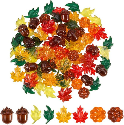 84 Pieces Acrylic Leaves Mini Acrylic Pumpkin Maple Leaves Acorns Crystals Gems for Thanksgiving Home Table Scatters Decoration Autumn Table Scatters Favor Vase Filler(5 Colors)
