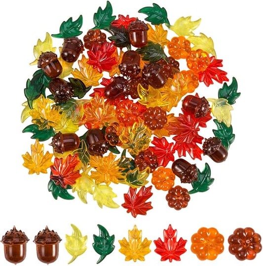 84 Pieces Acrylic Leaves Mini Acrylic Pumpkin Maple Leaves Acorns Crystals Gems for Thanksgiving Home Table Scatters Decoration Autumn Table Scatters Favor Vase Filler(5 Colors)