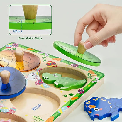 Wooden Puzzles for Toddlers 18+ Months, Dinosaur Egg Shape Puzzle for Boy Girl, Montessori Shapes Sorter Board Puzzle for 1 2 Year,Preschool Learning Toys for Baby Kids