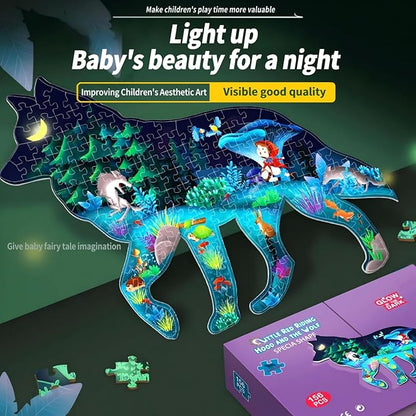 OLMZIHYVD Jigsaw Puzzles for Kids Ages 4-8, 200 Pieces Glow in The Dark Dinosaur Floor Puzzle, Educational Gifts for Boys Girls and Animal Lovers, Ideal for Indoor and Outdoor Play, 35.9" × 18.2"