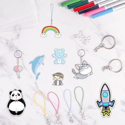 Shrinky Dink Sheets Kit Shrink Plastic Sheets Shrinky Dink Paper Kit with 25pcs Shrink Film Sheets+Tools Shrink Art Heat Shrink a Dink Shrinky Dink Keychain Kit for Create Keychains and DIY Crafts