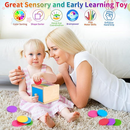 FCSONU Toddlers Montessori Coin Box Toys for 1 2 3 Year Old Boys Girls, Drawer Box Toy for Ages 2-4 Kids, Learning Color Sorting Sensory Toys, New Year Birthday for Baby 12-18 Months