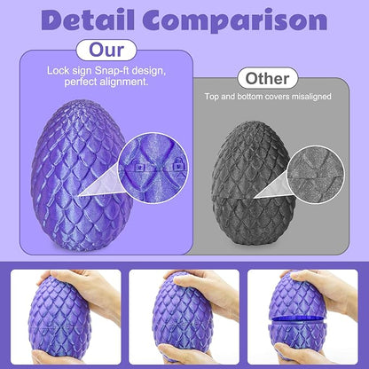 Dragon Eggs with Dragon Inside, 3D Printed Surprise Funny Gifts for Kids, Articulated Dragon Fidget Toys for Adults, Executive Desk Toys Office Room Décor (Shiny Purple, M-Size)