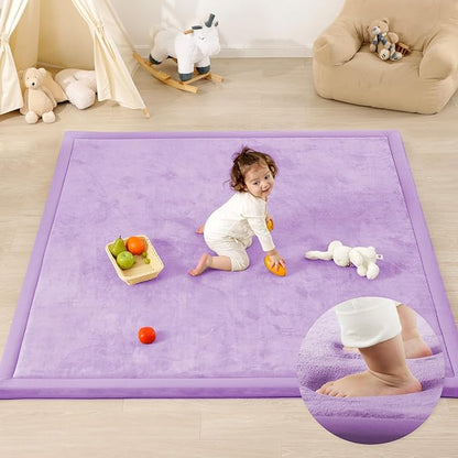 1.3" Thick Baby Play Mat for Floor, 39x59 Foam Tummy Time Mat, Padded Support Soft Plush Nursery Rug for Infant Kids Toddler Crawling Kick Activity (Lavender)