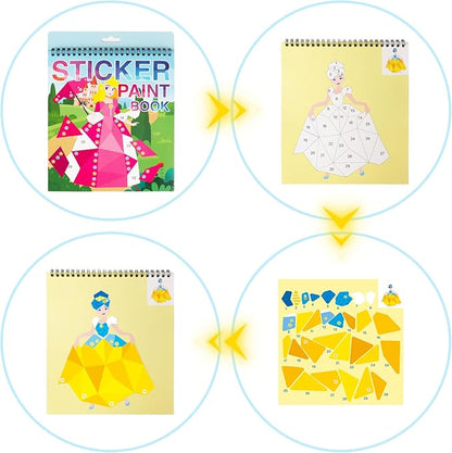 2 Pack Paint by Sticker Kids Crafts for Kids Ages 4-8 Sticker by Number for Boys and Girls Birthday Gifts Party Favor, Travel Activity Book Set for Learning (Princess+Mermaid)