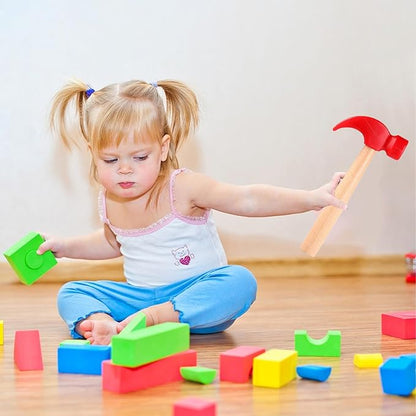 10 Pcs Kids Wooden Hammer Toy with 100 Pcs Colorful Wood Golf Tees, Small Plastic Hammer Simulation Hammers Educational Toys for Children Gift Birthday Party (Red and Green)