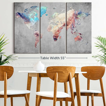 ElephantStock Artistic Touch World Map Multi Piece Canvas - 3 Panel Wall Decor - Map of the World Art - Canvas for the Office and Home - 57" X 36"