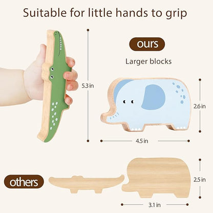 PairPear Large Wooden Animal Stacking Blocks for Toddlers, Montessori Toys Building Stacking Toys & Bag, Educational Balancing Activity Toy for Kids Toys Age 18 Months+