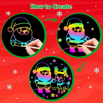 ZMLM Scratch Paper Art Craft: 2 Pack Rainbow Scratch Set for 3 4 5 6 7 8 9 10 Years Old Girls Boys Students Drawing Coloring Black Magic Art Supplies Kits Gifts School Birthday Party Toys(Christmas)