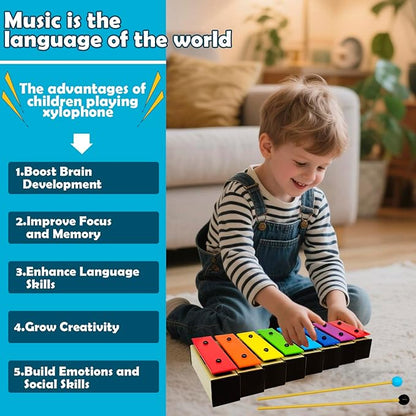 OPPA Kids' 8-Note Resonator Bells with Soft & Hard Mallets, Colorful Song Sheets, Detachable Keys & Blue Case – Inspire Musical Play