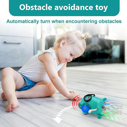 Magic Dancing Octopus Toy with Music and LED Lights, Rechargeable Electric Crawling Jellyfish for Kids Age 3+, Smart Obstacle Avoidance Musical Toy, Birthday Gift for Boys and Girls (Green)