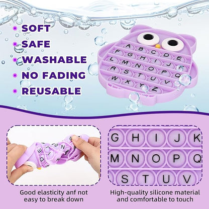 Fidget Toys for Kids, Owl Shaped Silicone Squeeze Sensory Toys, Alphabet Bubble Stress Anxiety Relief Relax Tools for Kids Adults School Classroom Gift Party Favors (Purple)