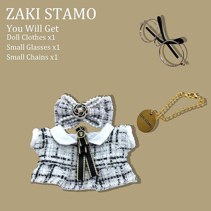Clothes for Labubu,5 Sets Doll Clothes Compatible with Labubu,White Dress Outfit + Fake Glasses + Chain,Suitable for 17cm 14cm / 6.7in 5.5in Dolls,Not Doll