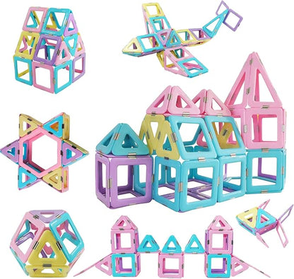 Magnetic Tiles 80pcs Magnet Building Blocks Set Creative Stacking Toys for Kids, 3D DIY Construction Kit Preschool Child Montessori Toys STEM Learning Toys Gifts for Girls Boys 3 4 5 6 7 Years