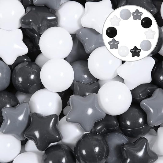 Ball Pit Balls Pack of 100 200 500 - Star and Round Set BPA Free Phthalate Free Non-Toxic Crush Proof Play Balls Soft Plastic Balls for Toddlers Baby Kids Birthday Pool Tent Party